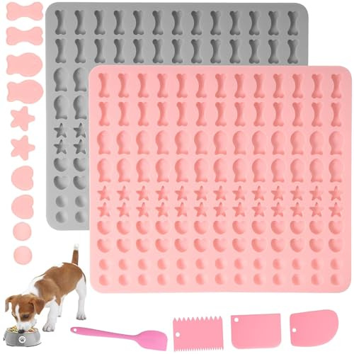 2 Stück Backen Kekse, Silikon Kekse Backform, 5 Formen in 1 BPA Frei, Backmatten für Hundeleckerlis mit Teigschaber, Matte Backform für DIY Hundekekse