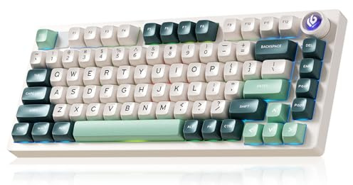 LEOBOG x Aula HI75C Pro PC Gaming Aluminum Alloy Keyboard,Bluetooth/USB-C/Wireless Tri-Modes Mechanical Keyboards,Hot Swappable Green Creamy Keyboard with Ice Vein Switch for Windows/Mac/Tablet Gamer