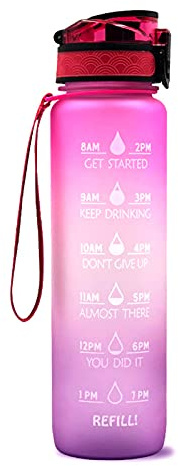 Borraccia motivazionale da 1 l con pennarello e citazioni, in plastica PP da 1000 ml, blu, rosso, verde, ciano, rosa, grigio, viola, arancione, giallo, multicolore, 29,5 x 7,5 cm