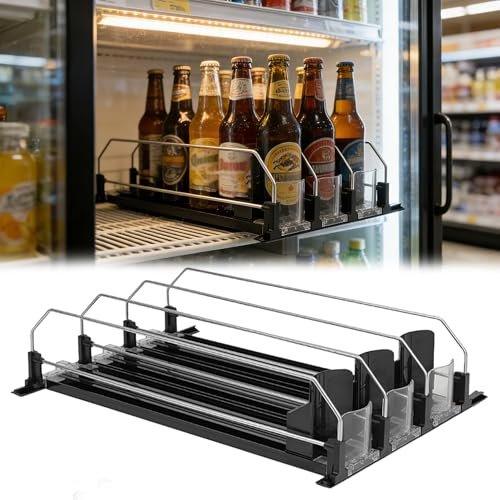 HUSHAX Frigorifero Organizzatore Bevande, Organizer Frigorifero Bottiglie Automatico, Organizer Birra Lattina, Doppia Barra a Barre Nere, Scorrevole Regolabile, Set Di Tre Righe, 38 * 25 * 8 Cm