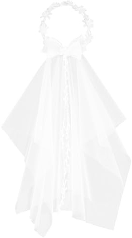 1 fascia per capelli con velo per comunione, matrimonio, corona di fiori con velo da sposa, per la prima comunione, coroncina di fiori, coroncina con perle, accessorio per donne e ragazze, per