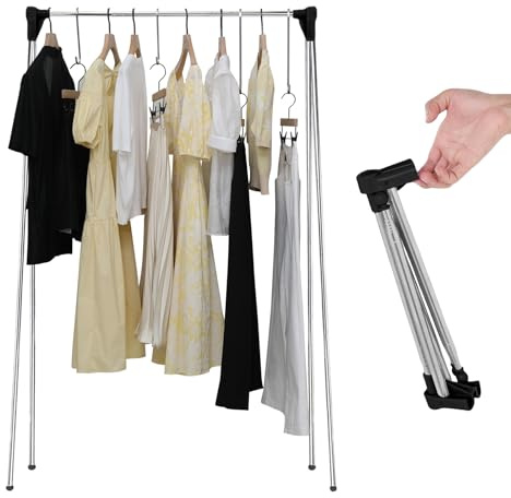 WIYETY Tragbarer Kleiderständer Klappbar Teleskop Wäscheständer 34-70cm Tragbarer Ausziehbarer Kleiderstänge, Teleskop-Klappkleiderbügel aus Edelstahl für Reisen, Camping, Wäsche, Wandern, Schwarz