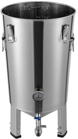 KANBCNG Impianto per birra in acciaio inox, 32 l, termometro integrato, serbatoio di fermentazione con refrigeratore, fermentatore di birra, serbatoio per fermentazione di birra domestica, vino ecc