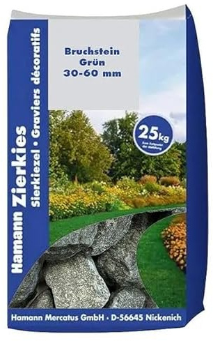 Hamann Mercatus GmbH Bruchsteine Grün 30-60 mm 25 kg Garten Beet Hof Einfahrt Witterungsbeständig & frostfest Pflegeleicht, langlebig & farbstabil Dekorativer Naturstein