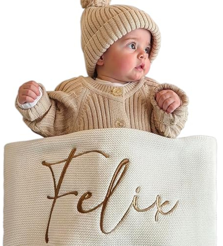 Boozieskoozies Personalized Baby Blanket with Embroidered Name | 30x40in Made of Soft Organic Cotton, Custom Knit Blanket for Boys & Girls & Kids, Customized Blanket, Unisex for Newborn