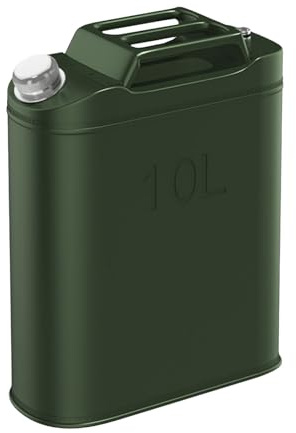 Kraftstoffkanister 10 Liter aus Metall olivgrün | Benzin, Diesel & Bio-Ethanol geeignet | 10L Benzin-Kanister - Lecksicher, Transportbehälter für Öl, Kraftstoff, Flüssigkeiten