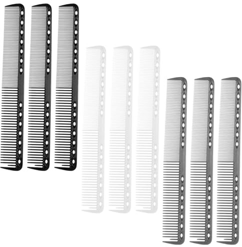 9Pcs Hair Cutting Combs for Hair Stylist, Professional Heat Resistant Comb Medium & Fine Tooth Carbon Fiber Comb for Men and Women(Black, White, Gray)