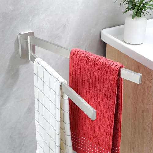 YIGII Doppelter Handtuchhalter 180° Drehbar, Wandmontage Handtuchstange Edelstahl Gebürstet Silber, Schwenkbarer Badetuchhalter für Badezimmer 43,5 cm