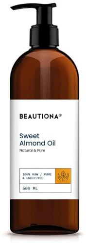 Olio di mandorle dolci, 500 ml, olio naturale di mandorle per pelle, viso e capelli, 100% puro, vegano, spremuto a freddo, nutriente e idratante