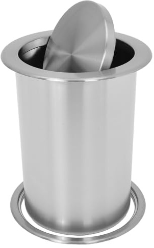 WATIIFUFU Pattumiera da Incasso in Acciaio con Coperchio a Scivolo Integrato Cestino Rotondo da Banco per Cucina e Ufficio Design Salvaspazio con Chiusura Silenziosa e Resistenza alle