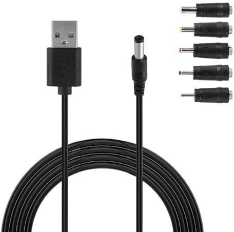 Vmoomax Convertitore Cavo USB DC 5V a 5,5 x 2,1 mm, 1M Barrel Jack Adattatore Cavo di alimentazione con 5 Connettori Universale Cavo Caricabatterie per Router Fotocamera TV Box Registratore Bluetooth