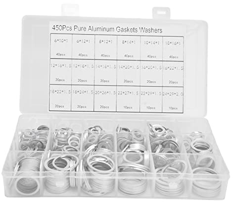 450 Pezzi Rondelle in Alluminio, Set Guarnizioni Piatti Piatti, Kit Sigillante per Tenuta Olio - Resistenza alla Corrosione, Ampio Uso, Kit Accessori Hardware Multifunzionale