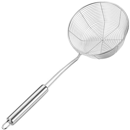 Schiumarola profonda in acciaio inossidabile con rete metallica resistente, cucchiaio scanalato per friggere gnocchi e tagliatelle, antiruggine, lavabile in lavastoviglie, strumento essenziale da