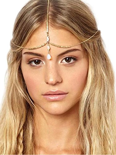 Yean Hochzeit Kristall Kopf Kette Gold Strass Braut Haarketten Braut Haarschmuck für Frauen und Mädchen Kristall-Anhänger-Party-Kopf-Kette