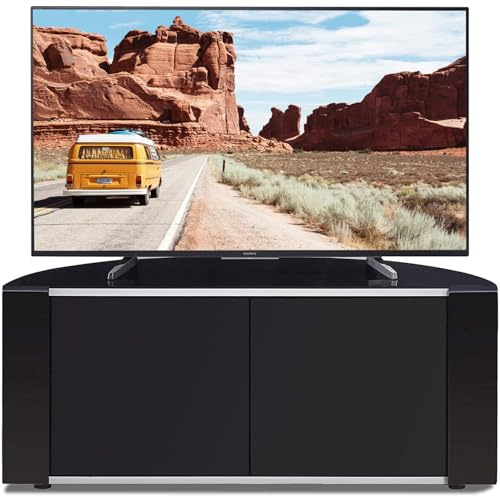 MDA Designs Sirius 850 Remote Friendly Beam Thru Glass Door Gloss Piano Black with Black Front Profiles & Silver Trim up to 40 LCD/Plasma/LED Cabinet TV Stand