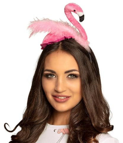 Boland 52565 – pannband flamingo, huvudbonad, plysch, tiara, kostym, utklädnad, temafest, karneval, rosa