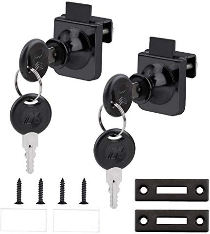INCREWAY 2Pcs Zinc Alloy Square Mirror Surface Furniture Single Door Display Case Locks,Toolbox Drawer Cabinet Cupboard Showcase Locks with Keys for 5-8mm Glass Door,Black