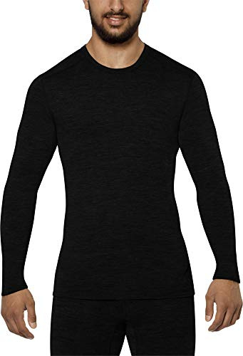 Merino Langarm Shirt 100% Merino-Wolle Merino-Unterhemd Rundhals - Grammatur: 200 g - Thermo-Oberteil Ski-Pullover Funktionspullover Farbe Schwarz Größe 4XL
