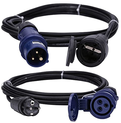 Voxura CEE-Adapterleitung Schutzkontaktkupplung Schuko Stecker Set Schutzkappe Caravan Wohnmobil Zubehör 3-polig 230V 16A H07RN-F 3x1,5 IP44 5m