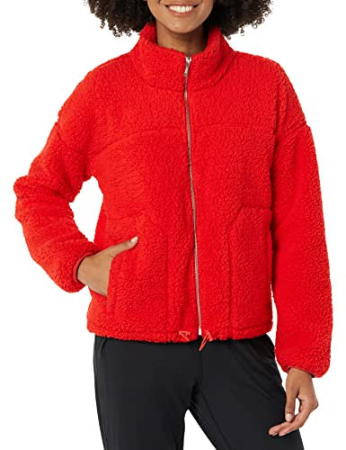 Amazon Essentials Damen Fleecejacke aus Sherpa-Fleece mit Reißverschluss, Stehkragen, Mohnrot, Größe S