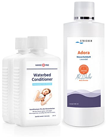 Hanse Pro Duft und Pflege-Set für Wasserbetten, 2 x Konditionerer (á 250 ml) & 1 x STRICKER Wasserbetten-Duft Adora Lavendel (500 ml) I Conditioner I Wasserbett I Pflege I Schutz I Reinigung