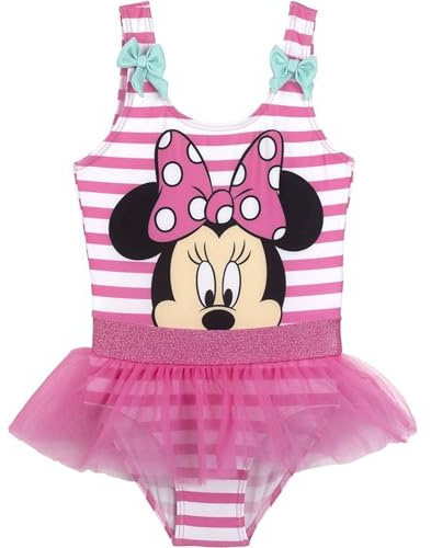 Bañador Tul de Minnie Mouse para Niña - Color Rosa y Blanco - Talla 3 Años - Tejido de Secado Rápido - Estampado de Minnie Mouse - Producto Original Diseñado en España