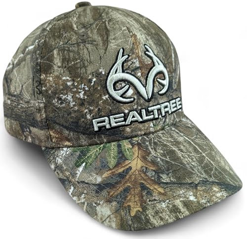 Realtree Trucker-Kappe für Herren, 3D-Logo, Camouflage, Hirsch-Jagd, RT Edge, vorgebogenes Bild, mittelgroßes Profil, strukturiertes Snapback-Schweißband, komplett aus Segeltuch, Mehrfarbig