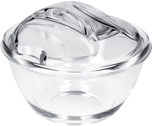 KADAX Zuccheriera in vetro, portaspezie con coperchio ergonomico, contenitore in vetro trasparente per zucchero, portaspezie con fondo rinforzato, zuccheriera con manico (12 cm, rotondo)