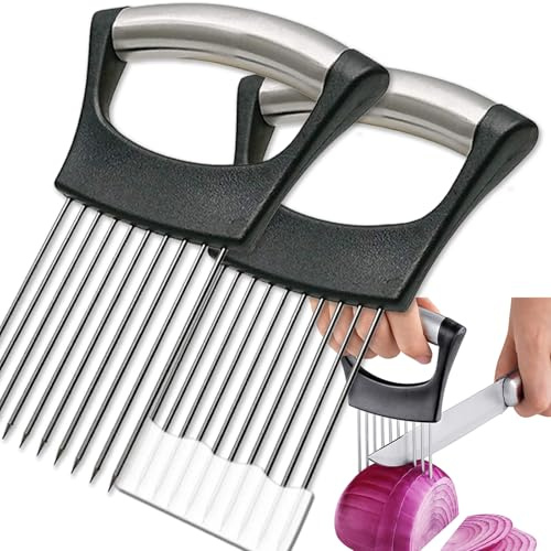 ESINAM Onion Slicer Holder, Premium Vegetable Slicer Cutter for Potato and Tomato, Sharp Stainless Steel Food Slicer Assistant Tool for Slicing Fruit Lemon and Meat