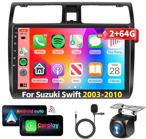 4+128G Podofo 10.1’’Autoradio Für Suzuki Swift 2003-2010 Android 15 Wireless Carplay Android Auto,2 din Radio Bluetooth mit Touchscreen WiFi/Navi+ AHD Rückfahrkamera EQ/RDS/FM