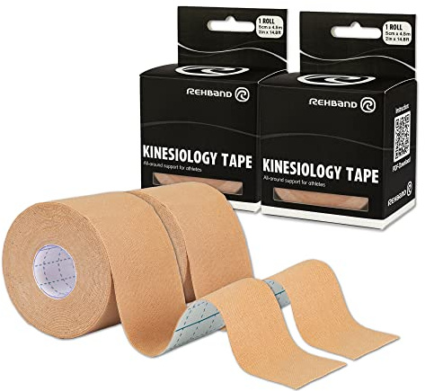 Rehband Kinesiologietape 5cm x 4,5m, Kinesiologie Tape zur Selbstanwendung, Muskel Tape, Physio Sport-Tape zur Unterstützung von Gelenk & Muskulatur, Schulter, Knöchel, Ellbogen & Knieschmerzlinderung