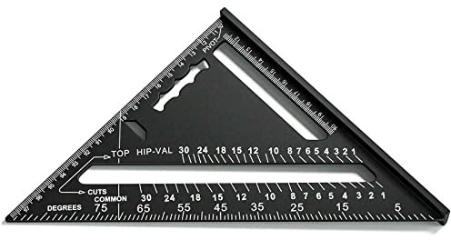 Fousenuk 180 mm Squadra da Falegname, Righello Triangolare Metrico in Alluminio, Squadrette da combinata 45°-90°, quadrato carpentiere ad alta precisione per falegname, conciatetti, ingegnere (nero)