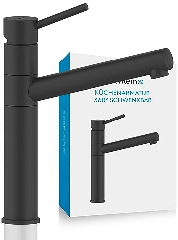 Bächlein Küchenarmatur Miro (matt schwarz) – Einhand-Spültischbatterie aus Edelstahl mit 360° schwenkbarem Auslauf, Wasserhahn für die Küche in extra massiver Ausführung