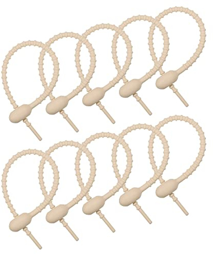 sourcing map All-Purpose Silicone Ties 8.5 Inch, 15 Pieces Reusable Bread Ties, Cable Ties, Bread Ties, Household Twist Ties, Reusable Twist Ties (Beige)