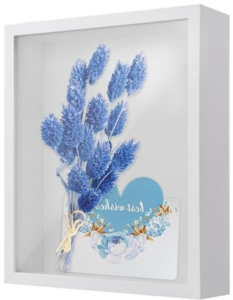 Marcos con Profundidad, 22 x 27 cm Marco de Fotos de Madera, Marco de Caja de Sombra para Pared y Mesa, Marcos para Cuadros 3D, Marco de Objeto Rellenable para Medalla Recuerdo Flor (Blanco 5CM)