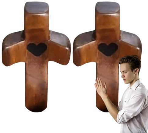 Besreey 1/2 Kreuz Mein Herz | Handschmeichler Kreuz | Geschnitztes Holzkreuz | Holzkreuz Handschmeichler | Taschenkreuz | Handheld Comfort Holzkreuze | Tragbare Hölzerne Vintage Kreuze 5,1x2,5x1,9cm