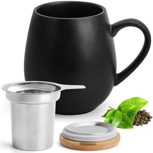 Happy Lemuro Teacup with lid and strainer - 550 ml - Large teacup with strainer - XXL cup with lid - Large teacup - Tea cup - Large teacup - Large cup - Tea accessories - Tea mug - Jumbo cup