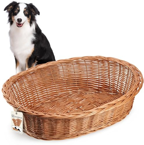 KADAX Hunde und Katzenliege aus Weide, Haustierbett in Naturfarbe, Hundebett, Katzenkorb, Liegestuhl für Tiere, Tierbett, Hundeschlafplatz. Ruhekorb (22x90x70cm)