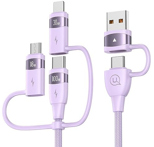 100W Multi USB Kabel, 6 in 1 Ladekabel Mit PD 5A Schnellladefunktion - USB A/C Auf USB C[100W] / iP[30W] / Micro[18W] Für Laptop, Tablet, Handy - 2M Lila
