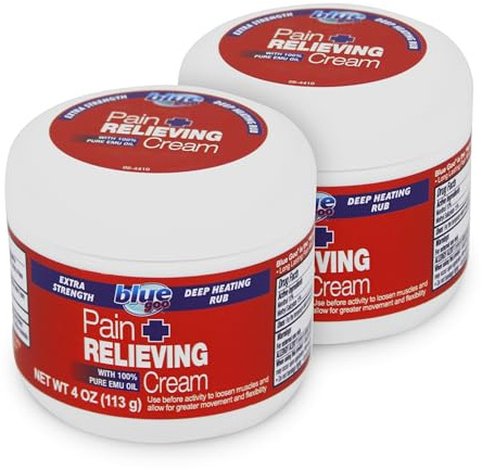 Blue Goo Maximum Strength Pain Relieving Cream - Deep Heating Rub for Back/Neck, Sports Muscle/Joint, Sprains, Bursitis, Strains - 2 Packs of 4 oz, Made with 100% Pure Emu Oil