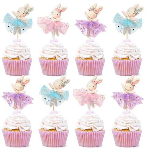 30 PCS Easter Cupcake topper Bunny Cupcake Toppers Easter Egg Cupcake Topper Rabbit Party Cake Topper Decorations (Brown) (Style 4)