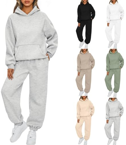 Earnmore Damen Hausanzug mit Kapuze 2 Teile, Damen Jogginganzug Set Sweatshirt mit Hose Elegant Freizeitanzug,Sport Hosenanzug Langarm Hoodie Hausanzug