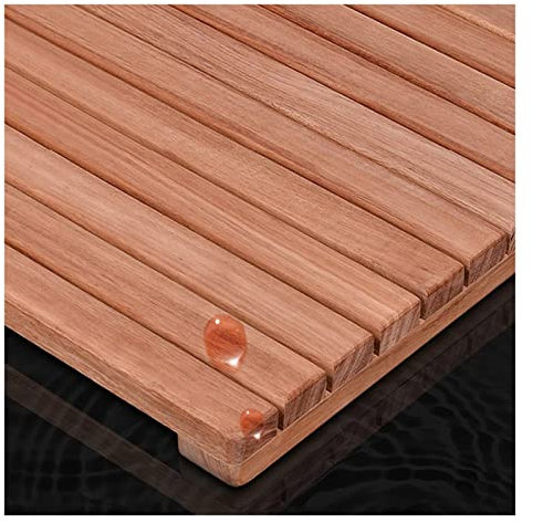 LeGDOr Holz-Duschmatte, Bambusmatte, für Badezimmer, Außendusche, Sauna, Spa, Küche, Eingangsbereich, Flur, Büro – rutschfeste, rutschfeste Holz-Duschmatte, anpassbar, 80 x 100 cm
