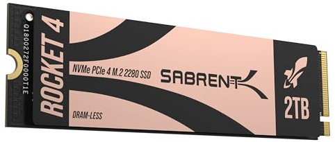 SABRENT M.2 NVMe SSD 2To Gen 4 х4 sans DRAM, SSD Interne 7400Mo/s en Lecture, PCIe 4.0 2280, Disque Dur Interne Haute Performance, Compatible avec Les PC, Laptops et Desktops (SB-RKT4L-2TB)