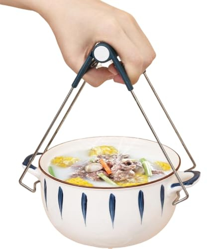 PengLAI Stainless Steel Hot Bowl Clip, Multifunction Anti-scalding Bowl Clip with Plastic Handle Pot Gripper, Foldable Bowl Clip Cooking Tool for Kitchen