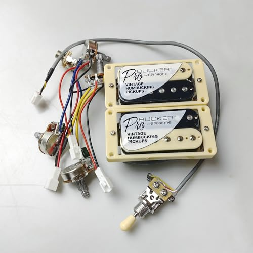ProBucker Alnico Humbucker Guitar Pickup Set With Wiring Harness, Pots, 3-Way Switches for Electric Guitar (Zebra Cream Ring)