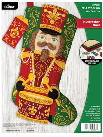 Bucilla, 89703E Nussknacker-Noel, Filzapplikation, 45,7 cm, Strumpf-Bastelset, perfekt für Urlaub, DIY-Kunst- und Bastelprojekte