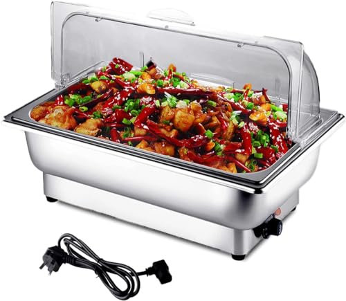 RRHCW Chafing Dish Eléctrico, Calentador De Alimentos Buffet De Acero Inoxidable con Tapa Visible, Servidor De Buffet -calientaplatos, Calentador De Alimentos, para Catering, Buffet Y Fiestas-Gn1/1