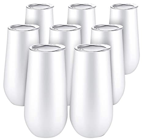 Tagtight 8Pcs Thermobecher Sektglas, 6 OZ Champagnerbecher aus Edelstahl, Doppelwandig, isoliert Weingläser mit Deckel, Champagner Tasse, Kaffeebecher, Cocktail Becher Saftgläser für Weihnachten