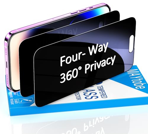 MAYtobe 2 Pezzi 360 Gradi Privacy Pellicola Protettiva per iPhone 14 Pro Vetro Temperato, 4 lati Anti Spy, Durezza 9H, Anti-Impronte, Anti Graffio, HD Protezione Schermo